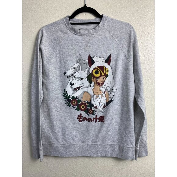 Princess Mononoke Tops - Studio Ghibli Womens Princess Mononoke Wolf Gray Sweatshirt Size Small Anime